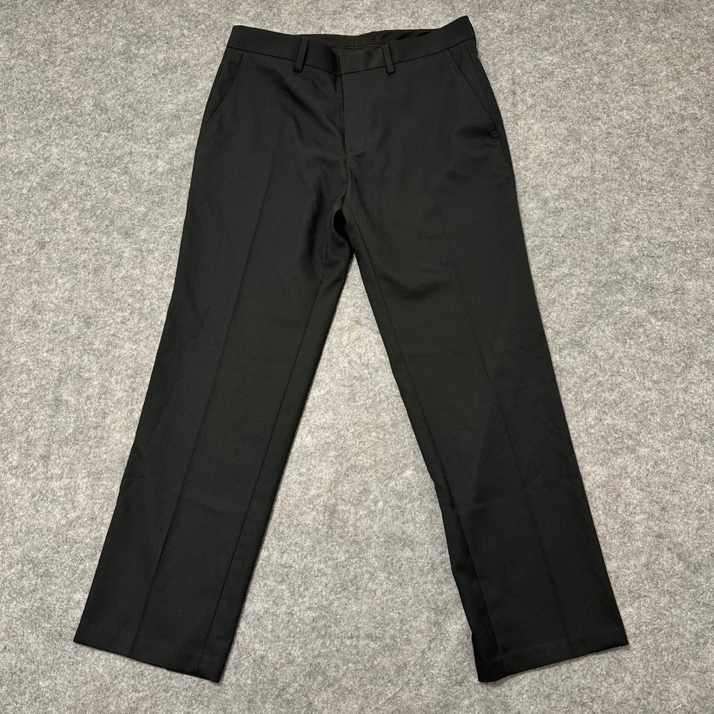 Kenneth Cole Reaction Dress Pants Mens 33x30 Black Flat Front Formal Trousers